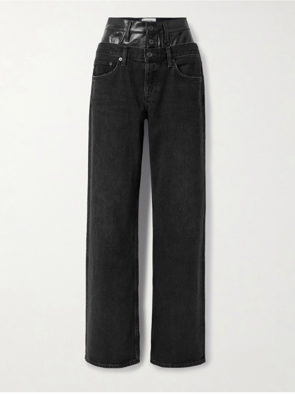 Agolde Elson Black Straight-Leg Jeans with Faux-Leather High Waist